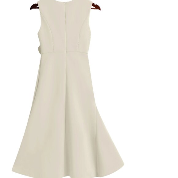 FEHAUTE NET Apricot White Sleeveless Midi Elegant Dress with Waist Twist, 8 - Picture 3 of 10